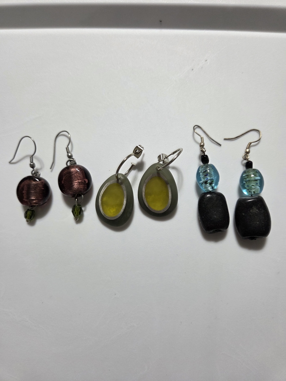 Vintage‎ Artisan Beaded Dangle Earrings Lot 3 Pairs Glass Stone Boho Jewelry